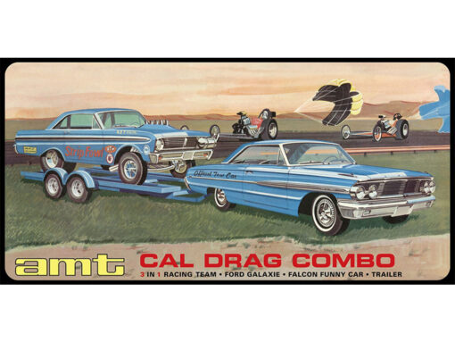 Model Plastikowy - Zestaw 3w1 Samochód + Samochód + Naczepa 1:25 Cal Drag Combo 1964 Galaxie